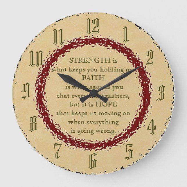 Reloj Redondo Grande Strength, Faith and Hope (Anverso)