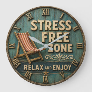 Reloj Redondo Grande Stress Free Zone Rustic Coastal Beach House Decor