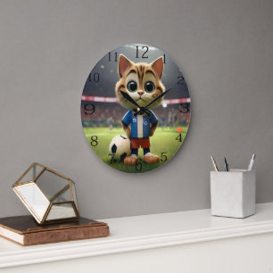 Reloj Redondo Grande "Striker perfecto: El gato de fútbol 3D"