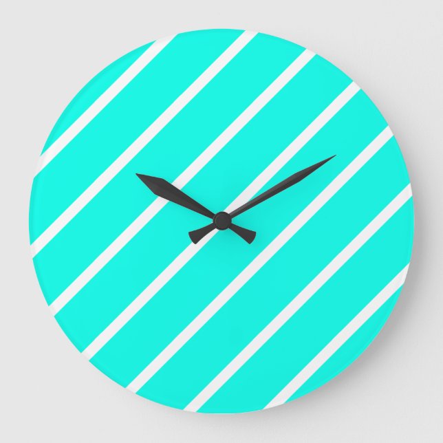 Reloj Redondo Grande Stripes Turquoise & White Clock (Anverso)