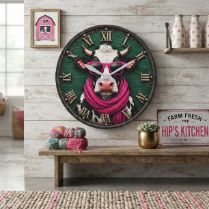 Reloj Redondo Grande Stylish Cow Funny Farmhouse Cow Decor