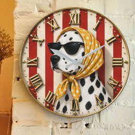 Reloj Redondo Grande Stylish Dalmatian with Sunglasses Polka Dot Scarf