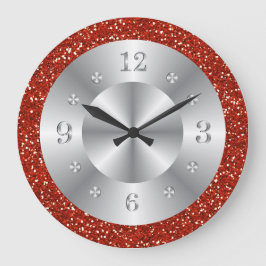 Reloj Redondo Grande Stylish  Red Glitter Silver Numbers Large Clock