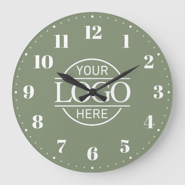 Reloj Redondo Grande Stylish Sage Green Branded Company Business Logo (Anverso)