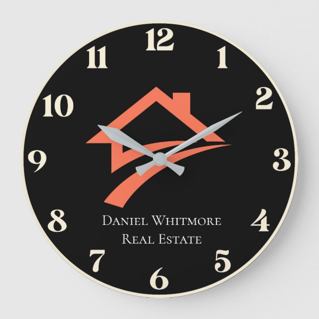 Reloj Redondo Grande Stylish Unique Black Real Estate Agent (Anverso)