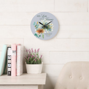 Reloj Redondo Grande Su amor perdura por el salmo de 136 gris floral