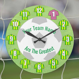 Reloj Redondo Grande Su nombre de equipo - Camisetas verdes y amarillos