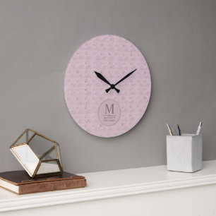 Reloj Redondo Grande Suave patrón de purpurina de puntos dorados rosa p
