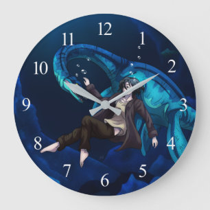 Reloj Redondo Grande Subacuático con un Plesiosaurio