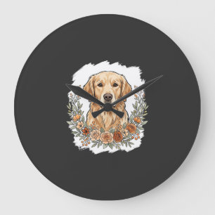 Reloj Redondo Grande Sublimación de Golden Retriever Floral