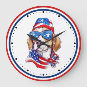 Reloj Redondo Grande Sublimación de perro del 4 de julio-66361