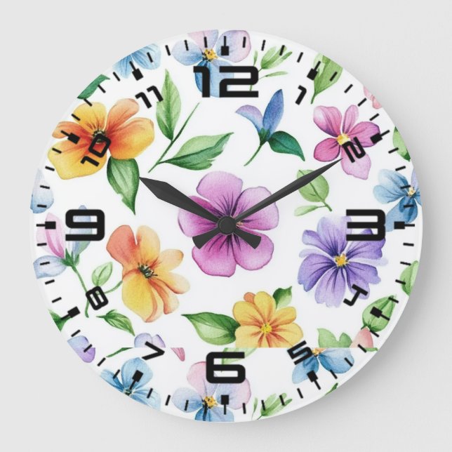 Reloj Redondo Grande Sublimación del patrón floral de flores-95652 (Anverso)