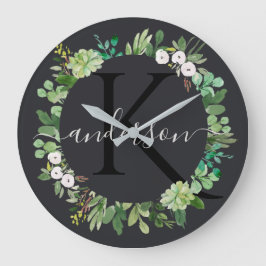RELOJ REDONDO GRANDE SUCCULENT WREATER FOLIAGE WATERCOLOR MONOGRAM