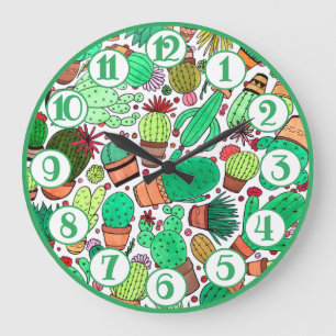 Reloj Redondo Grande Suculento Cactus Potted Plants Green Cacti Garden