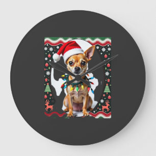 Reloj Redondo Grande Sudadera fea de Navidad de Chihuahua Santa Amante