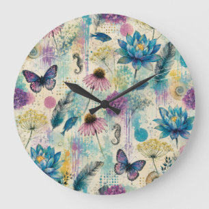 Reloj Redondo Grande Sueño Acuático Floral Vibrante