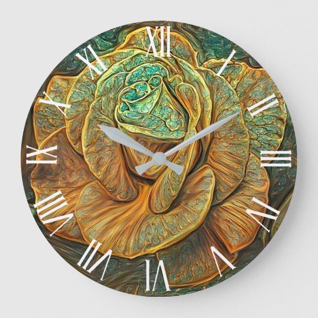 Reloj Redondo Grande Sueño de arte Rosa exclusivo y verde dorado (Anverso)
