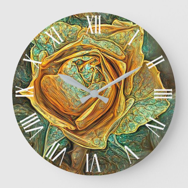Reloj Redondo Grande Sueño de arte Rosa único Gold Green Trendy (Anverso)