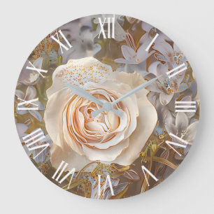Reloj Redondo Grande Sueño de arte Rosa único popular de la seda dorada
