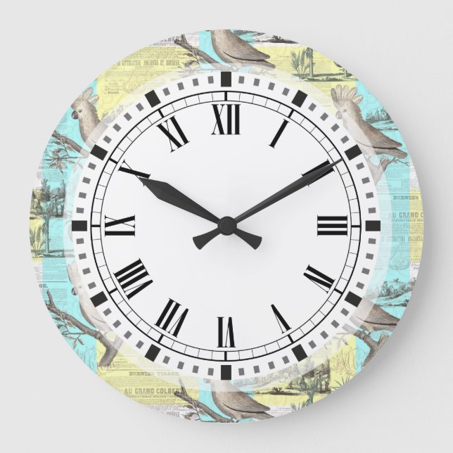 Reloj Redondo Grande Sueño de Cockatoo tropical (Anverso)