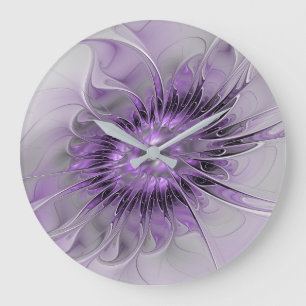 Reloj Redondo Grande Sueño de Flor de Lavanda Arte Fractal Abstracto Mo