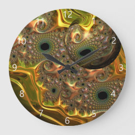 Reloj Redondo Grande Sueño Fractal de Oro Líquido