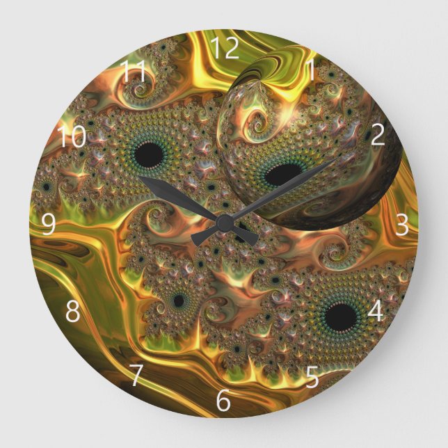 Reloj Redondo Grande Sueño Fractal de Oro Líquido (Anverso)