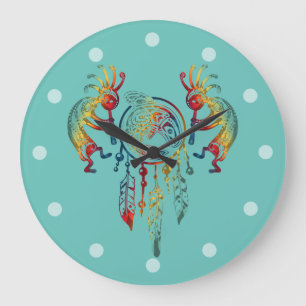 Reloj Redondo Grande Sueño nativo americano de ballena Kokopelli 1