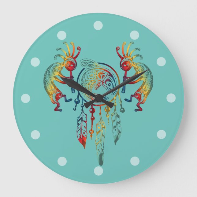 Reloj Redondo Grande Sueño nativo americano de ballena Kokopelli 1 (Anverso)