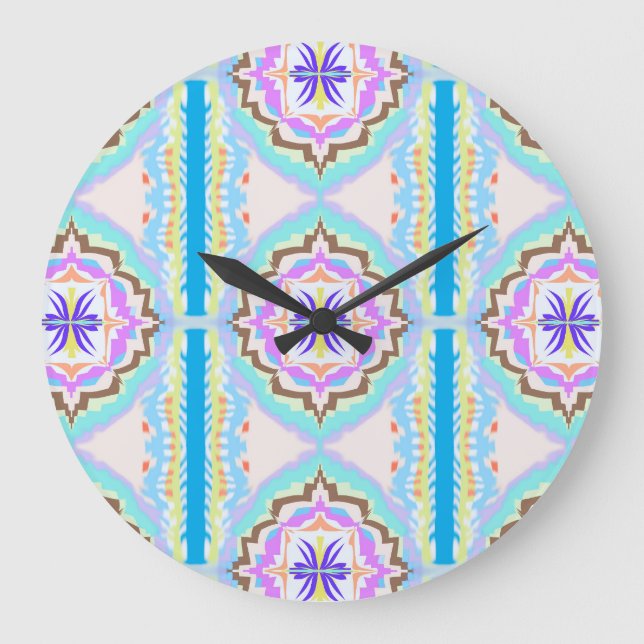 Reloj Redondo Grande Sueño Pastel Boho Geométrico Caleidoscopio (Anverso)