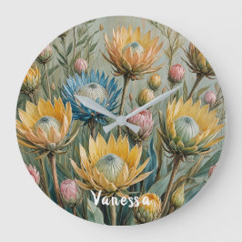 Reloj Redondo Grande Sueño Pastel Protea: Floral elegante