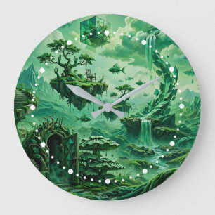 Reloj Redondo Grande Sueños de Esmeralda Paisaje Surrealista Tonos de V