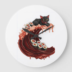 Reloj Redondo Grande Sueños de gato de sushi Gato de comida japonesa ex