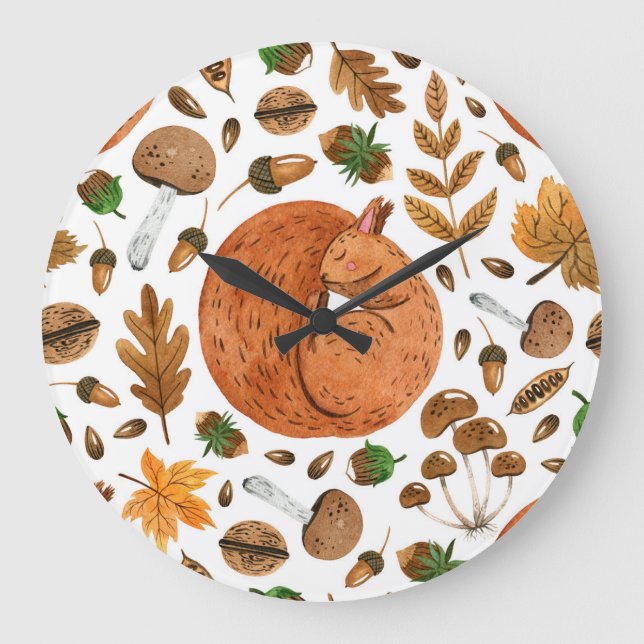 Reloj Redondo Grande Sueños de otoño: El paraíso de las ardillas acuáti (Anverso)
