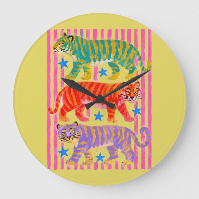 Reloj Redondo Grande sueños de tigre arcoíris (Anverso)