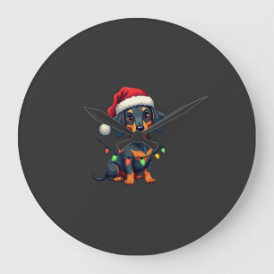Reloj Redondo Grande Suéter de Navidad de árbol de perros Dachshund Reg
