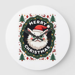 Reloj Redondo Grande Suéter Feo de Navidad del Gato Mancha (1)