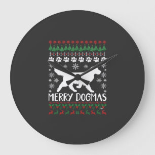 Reloj Redondo Grande Suéter Feo De Navidad Perro Copo De Nieve Alegres 