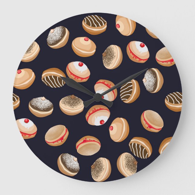 Reloj Redondo Grande Sufganiyot Donuts: Patrón de cosecha de Hanukkah (Anverso)