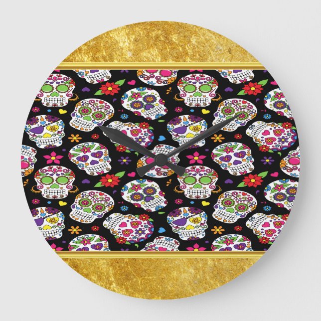 Reloj Redondo Grande Sugar skull Scary and bloodcurdling intimidating (Anverso)