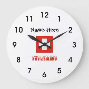 Reloj Redondo Grande Suiza y bandera suiza personalizadas 