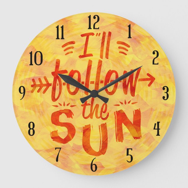 Reloj Redondo Grande Summer Sunshine Painted Orange Follow Sun Beach (Anverso)