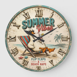 Reloj Redondo Grande Summer Vibes Beach Duck Coastal Tropical Decor