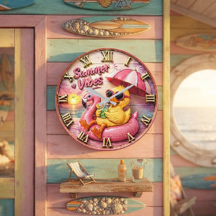 Reloj Redondo Grande Summer Vibes Duck Cute Flamingo Pool Float Beach