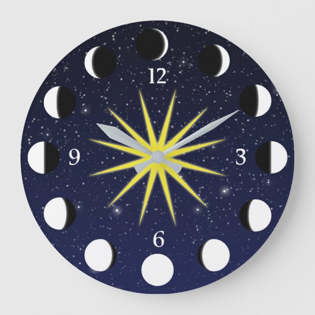 Reloj Redondo Grande Sun, fases de la luna y estrellas (Anverso)
