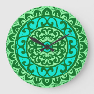 Reloj Redondo Grande Sun Mandala Batik del Suroeste, Lime Green