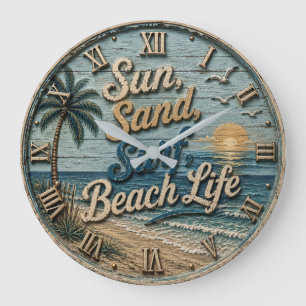 Reloj Redondo Grande Sun Sand Surf Beach Life Coastal Beach House Decor
