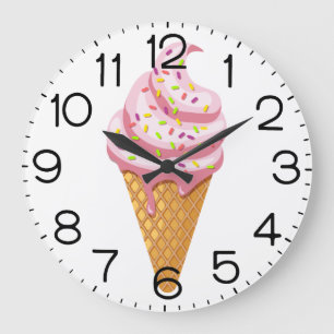 Reloj Redondo Grande Sundae de fresa en cono de gofre con tope