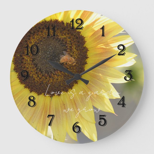 Reloj Redondo Grande Sunflower Bee Photography   (Anverso)