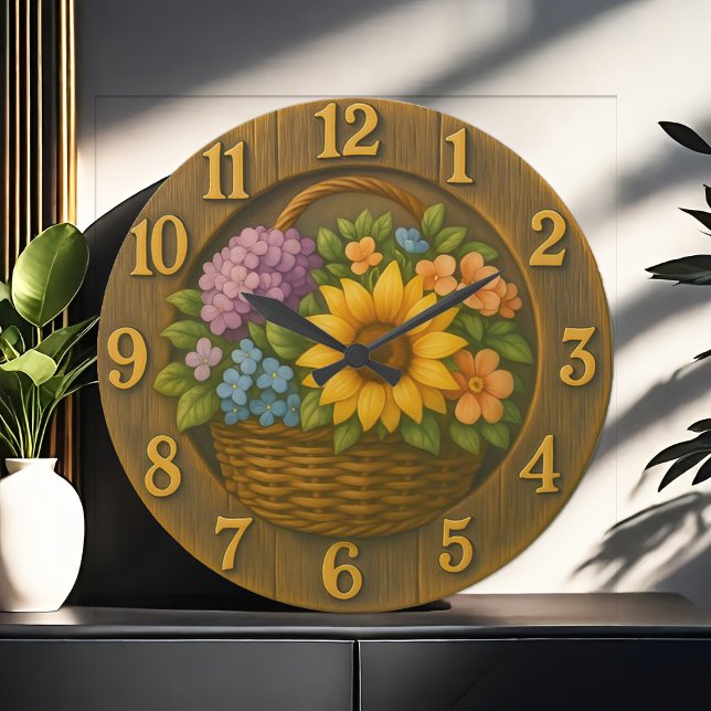 Reloj Redondo Grande Sunflower Garden Basket Wooden Wall Clock (Subido por el creador)